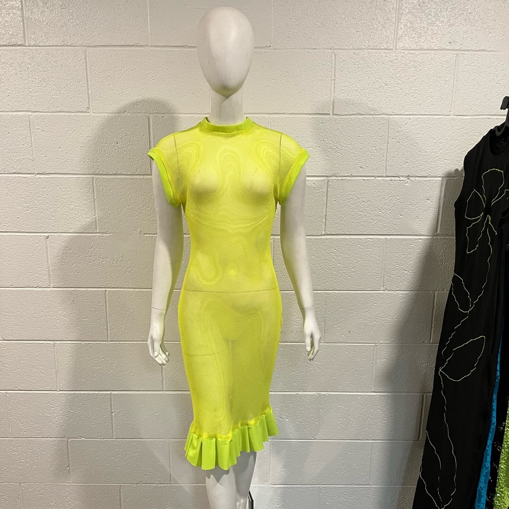 Neon green fishnet Coachella vibes dress